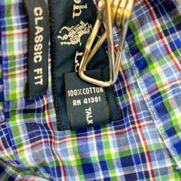 Polo Ralph Lauren Classic Fit Button Down Shirt Men 15 1/2 M Blue Plaid Red Pony - Picture 3 of 4
